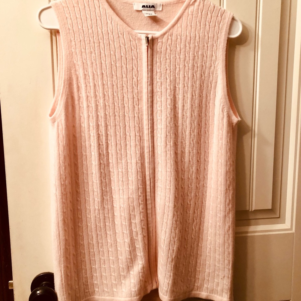 Alia Light Blush Cable Knit Sleeveless Zip-Front Top